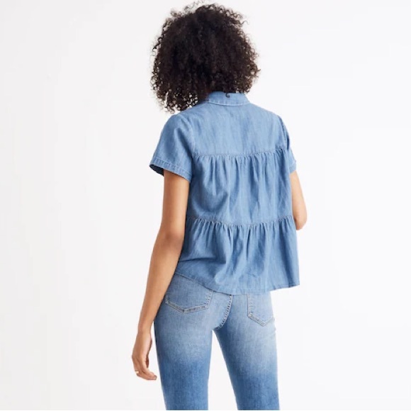 Madewell Lang Denim Seamed Button-Down Shirt - Picture 2 of 12